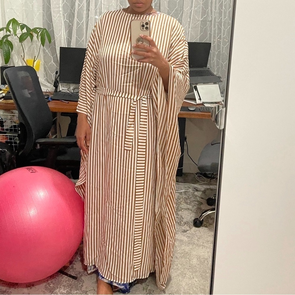Striped Maxi Dress - Brown and White